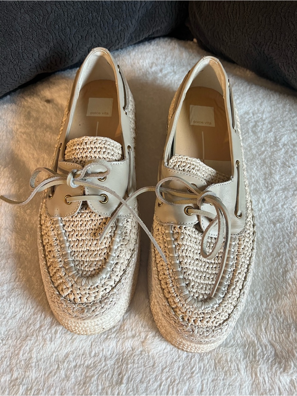 Dolce Vita Cream Crochet Lace-Up boat shoes Anthro